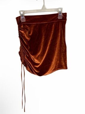 Cider Rust Velvet Ruched Mini Skirt with side tie size M